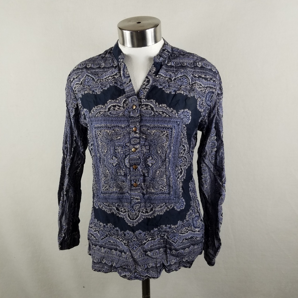 L.O.V. Button Front Blue Paisley Long Sleeve Shirt